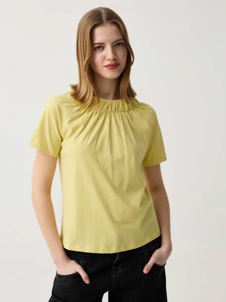 Футболка с воротником-стойкой и складками Ovs, цвет canary yellow