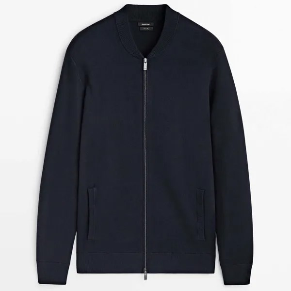 Кардиган Massimo Dutti Knit With Zip, темно-синий