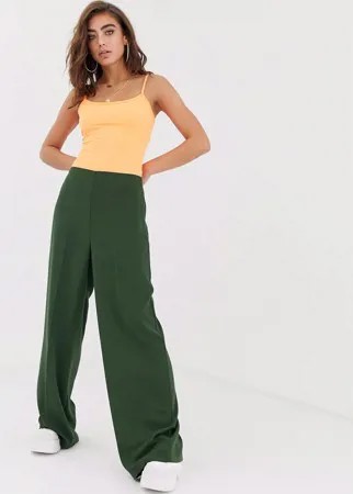 Брюки с широкими штанинами и завышенной талией ASOS DESIGN-Зеленый цвет
