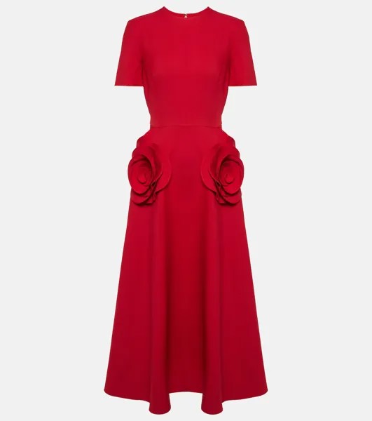 Платье миди из креп-кутюр с цветочной аппликацией Valentino, красный