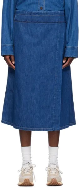 Джинсовая юбка-миди цвета индиго с запахом Studio Nicholson