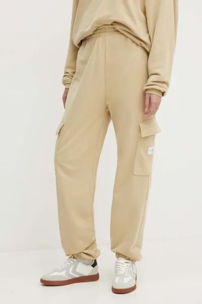 Хлопковые спортивные штаны Calvin Klein Jeans, бежевый