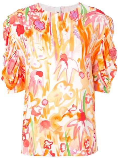 Marni блузка с пышными рукавами и цветочным принтом