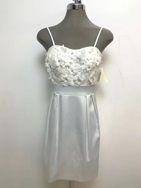 Eliza J NWT Элегантное коктейльное платье OFF WHITE без бретелек с цветочным принтом и объемным верхом, размер 8