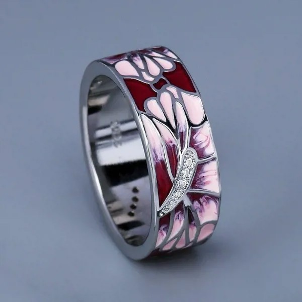 Элегантные кольца для женщин Розовый персик Кольцо Мода Свадебная вечеринка Ювелирные изделия Классический цветок Эмалированное кольцо обручальное кольцо ручной работы