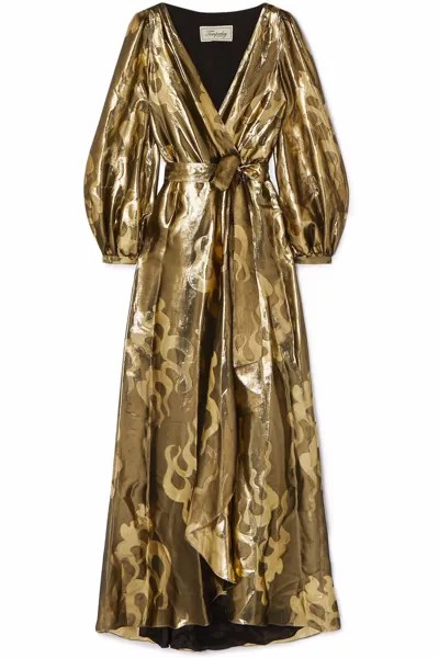 Платье макси Eda из жаккарда с эффектом запаха и люрексом Temperley London, золото