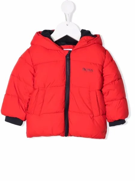 BOSS Kidswear пуховик с капюшоном и логотипом