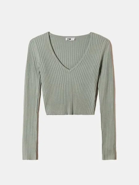 Укороченная футболка с плоской резинкой Tally Weijl, цвет sage green