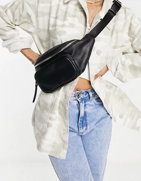 Кожаная сумка-кошелек на пояс с цепочкой на ремешке Topshop-Черный
