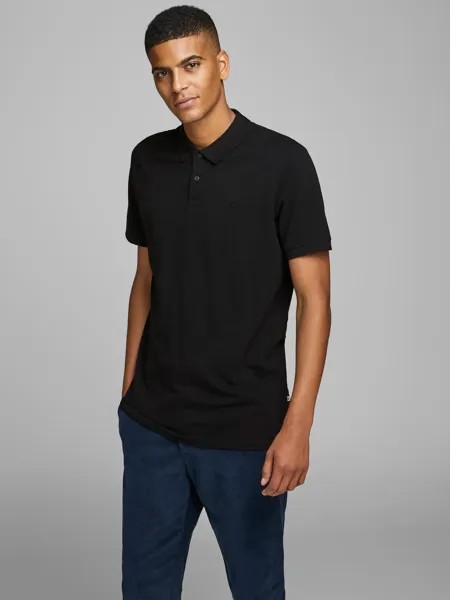 Поло Jack & Jones Einfarbiges Polo Hemd Pique T Shirt mit Kragen JJEBASIC, черный