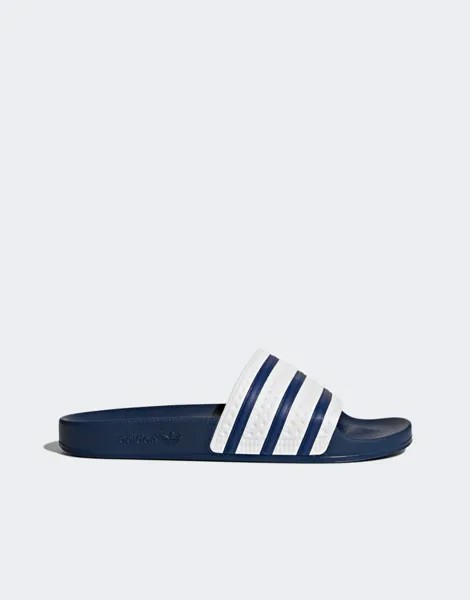 Темно-синие и белые шлепанцы adidas Adilette