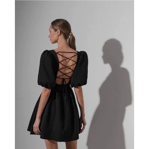 Платье Clio, хлопок, полуприлегающее, миди, открытая спина, размер 44, черный