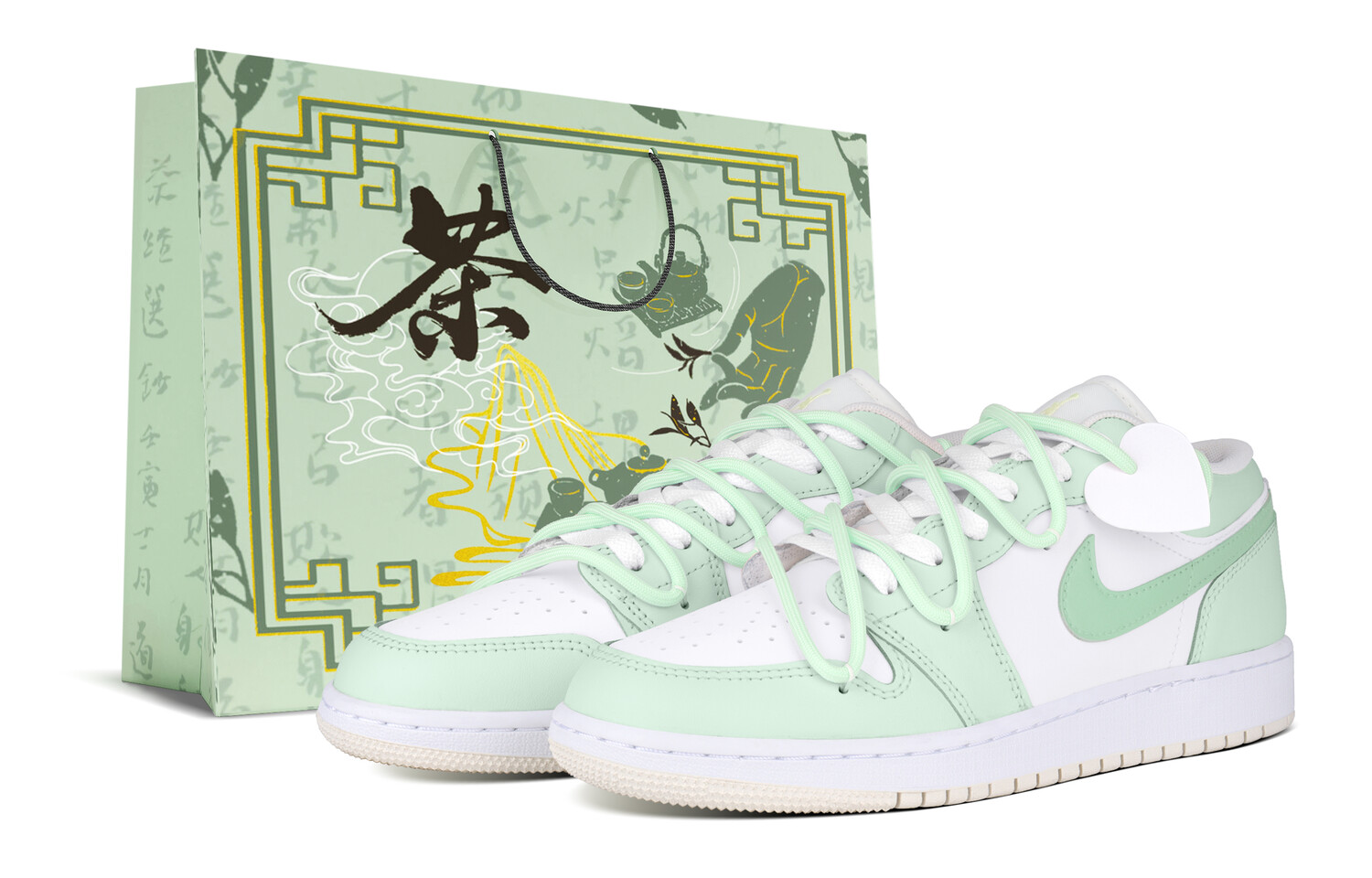 Кроссовки Air Jordan 1 Vintage Basketball Shoes Women's Low-top White, светло-зеленый