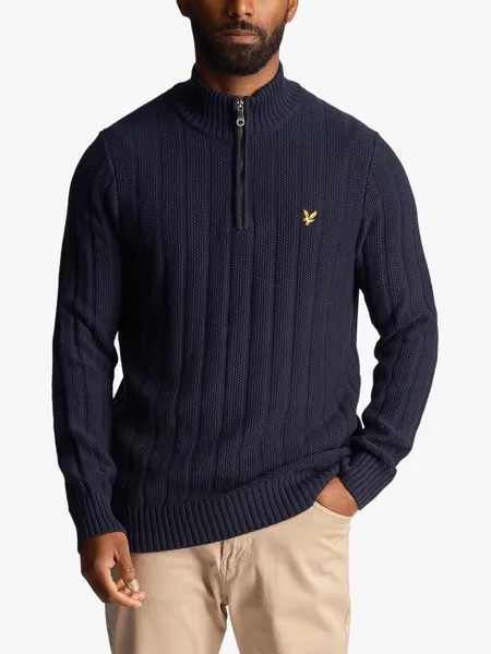 Джемпер с молнией на четверть длины Moss Stitch Lyle & Scott, темно-синий