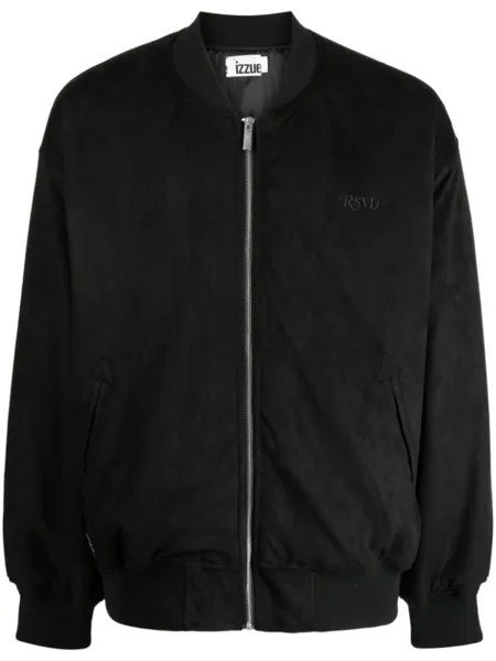 Izzue text-embroidered velvet-finish bomber jacket, черный