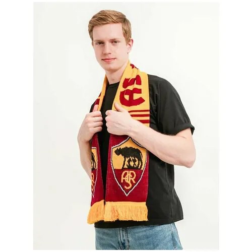 Шарф болельщика футбольного клуба рома (FC A.S. ROMA) - 146х16 см (светло-коричневый / желтый / светло-коричневый / Базовая коллекция / 146)