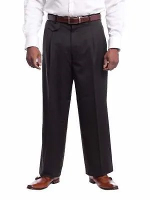 Мужские однотонные темно-коричневые шерстяные классические брюки со складками черного цвета с бриллиантами