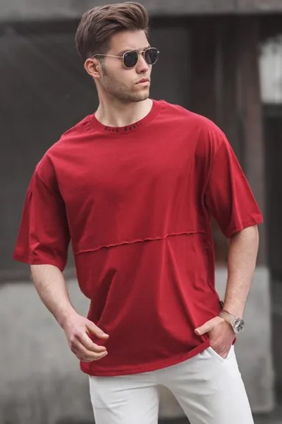 Бордово-красная мужская футболка Oversize с принтом 5250 MADMEXT