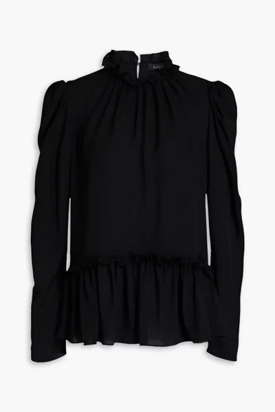 Блуза из шелкового крепдешина с рюшами Saloni, черный