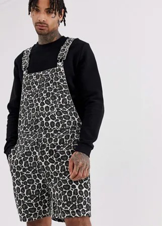 Узкий короткий джинсовый комбинезон с леопардовым принтом ASOS DESIGN-Зеленый