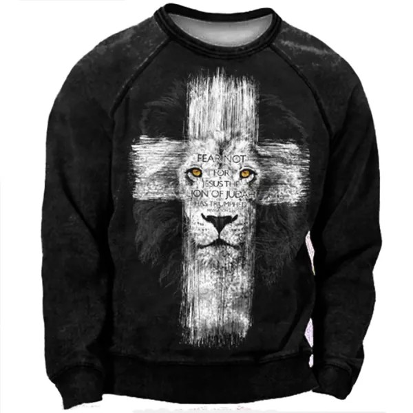 Мужская винтажная толстовка с принтом Cross Faith Lion