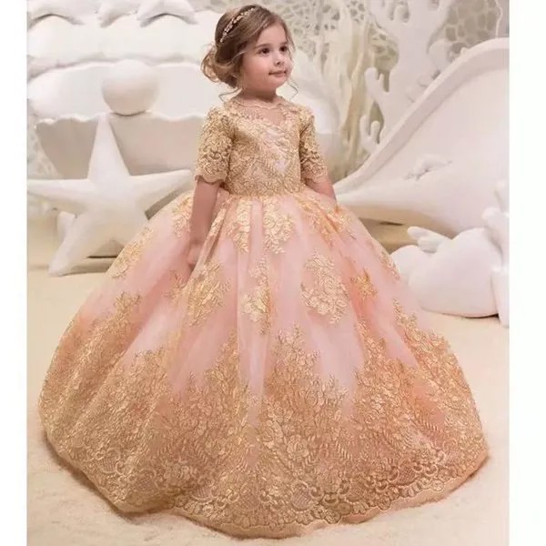 2022 Золотое бальное платье Glitz, платья принцессы для маленьких девочек, нарядные платья, фуксия, маленькие детские камуфляжные платья с цвета...