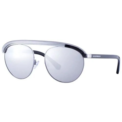 Солнцезащитные очки EMPORIO ARMANI, круглые, оправа: пластик, с защитой от УФ, зеркальные, серебряный
