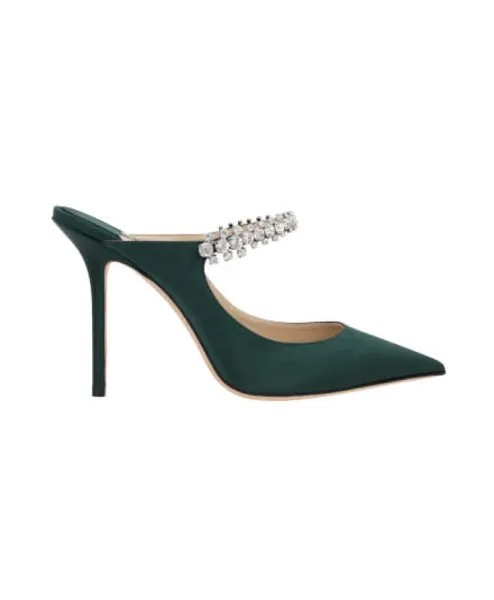 Мюли из темного атласа с декорированным ремешком Jimmy Choo, зеленый