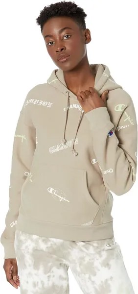 Худи Champion Reverse Weave Pullover Hoodie - All Over Print, цвет Multi Logo Mix Dark Khaki