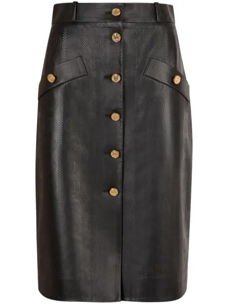Bally кожаная юбка с перфорацией, черный