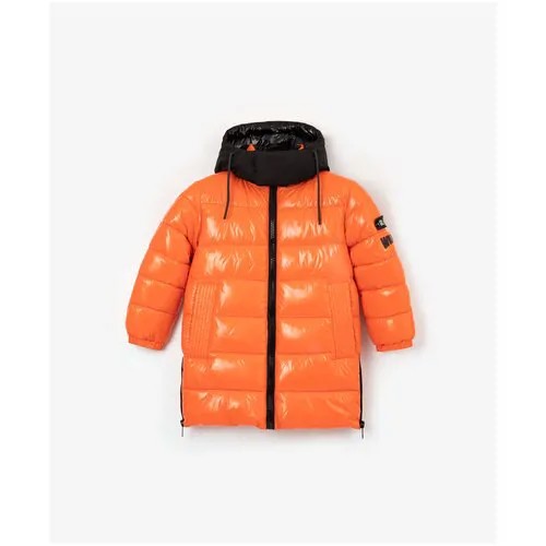 Куртка Gulliver зимняя, удлиненная, светоотражающие элементы, капюшон, размер 122, оранжевый