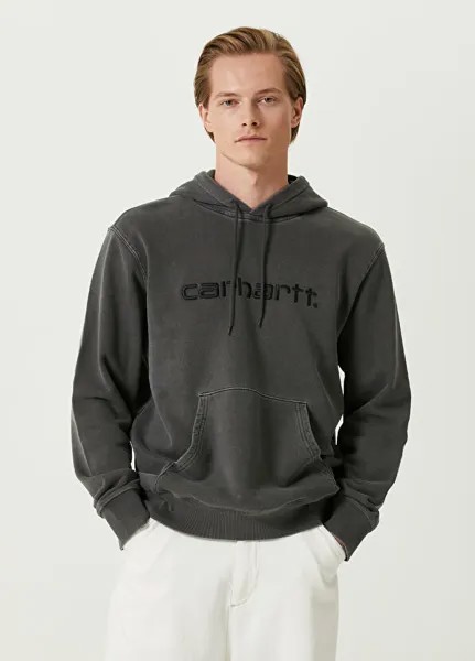 Черный свитшот с капюшоном и вышитым логотипом Carhartt