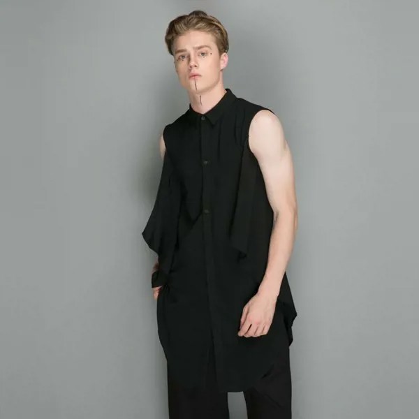 S-5XL! 2017 Мужская одежда стилист Подиум улица Материал: х/б. стильная куртка средней длины без рукавов; Рубашка костюмы для певцов больших разм...