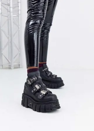 Черные высокие кроссовки из искусственной кожи на массивной подошве New Rock-Черный