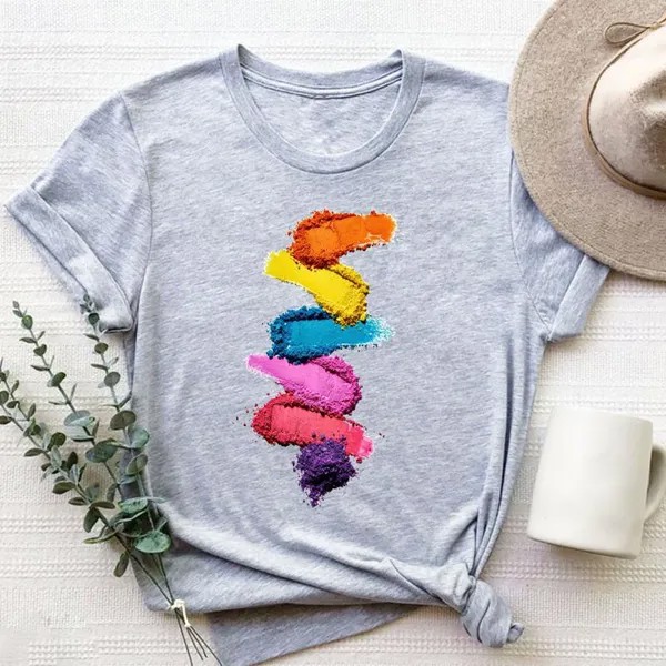 Акварельный Tee Top Fashion Футболка Одежда 90-х Сладкий стиль Тренд Повседневный Короткий рукав Женщины Принт Леди Женская графическая футболка