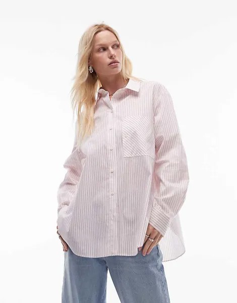 Рубашка в красно-белую полоску с карманами Topshop