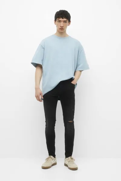 Рваные джинсы скинни Pull&Bear, блеский черный