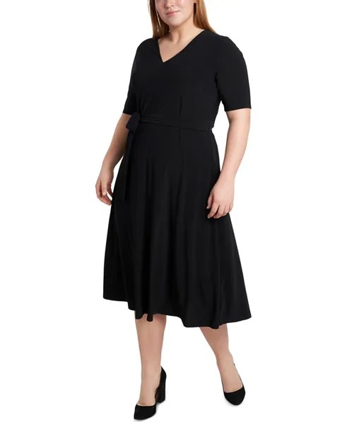 Платье миди больших размеров с завязкой на талии MSK, черный
