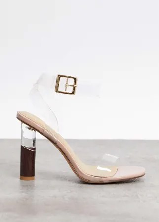 Бежевые босоножки на прозрачном каблуке Truffle Collection-Neutral