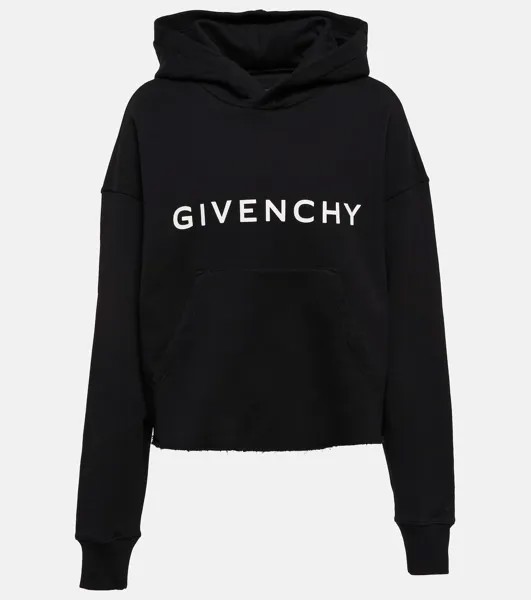 Укороченная толстовка из хлопкового флиса GIVENCHY, черный