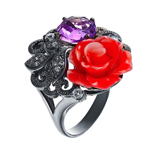 Кольцо ELEMENT47, серебро, 925 проба, фианит, аметист