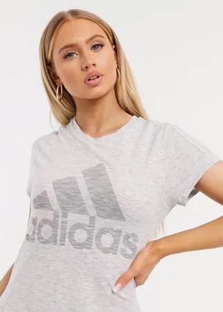 Серая футболка adidas Training Badge of Sport-Белый