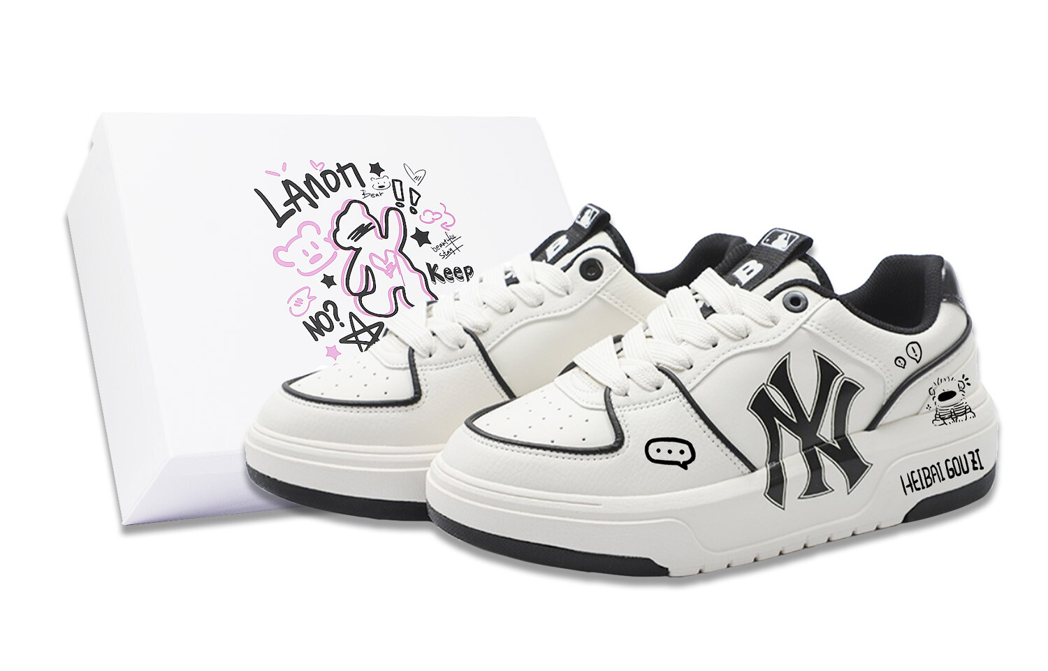 Кроссовки MLB Chunky Liner Skateboarding Shoes Unisex Low-top Black/White, черный/белый
