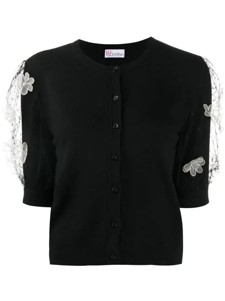 RED Valentino джемпер с рукавами из тюля и цветочной аппликацией