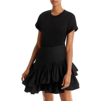 Женское черное мини-платье-футболка с рюшами и рукавами-манжетами 3.1 Phillip Lim 6 BHFO 5838