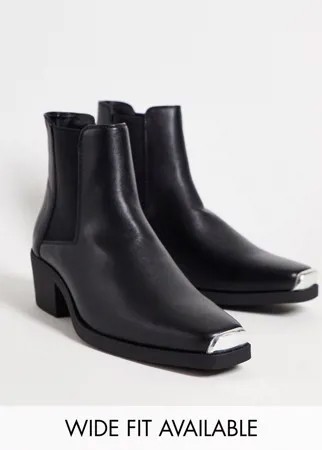 Черные ботинки челси в стиле вестерн из искусственной кожи ASOS DESIGN-Черный цвет