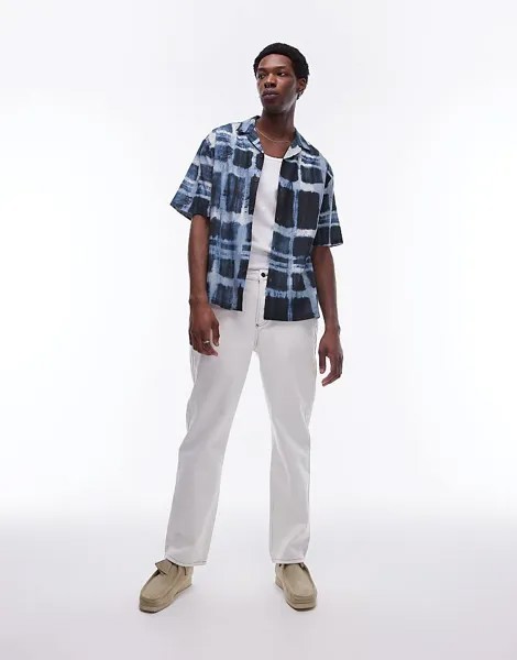 Topman – прозрачная рубашка с короткими рукавами в синюю клетку свободного кроя