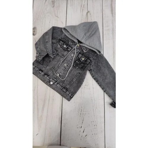 Джинсовая куртка , карманы, капюшон, размер 128, серый