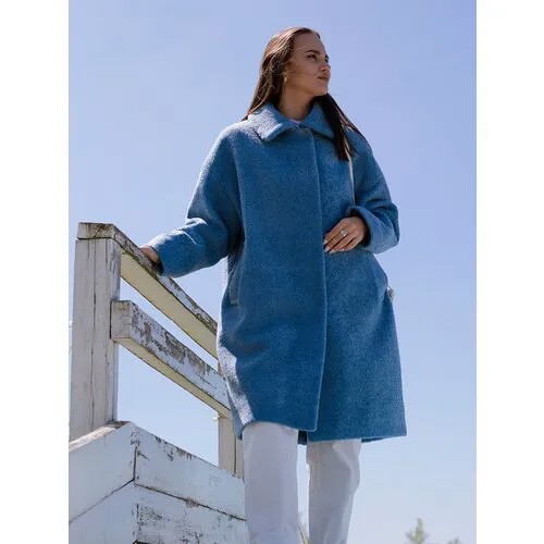 Пальто  Modress зимнее, силуэт прямой, удлиненное, размер 58, голубой