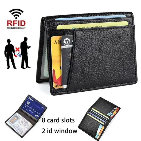 Ультра тонкий передний карманный кошелек Bifold Mens с 8 слотов карты минималистский Путешествия Flip ID Окно Слоты для водительских прав ID карты бизнес